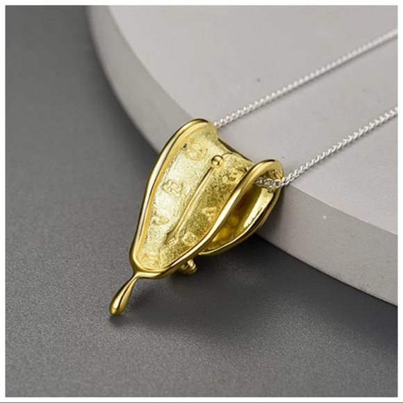 🎁 Artisan Handmade 925 Silver The Zyah Melted Clock Necklace - Picture 3 of 7